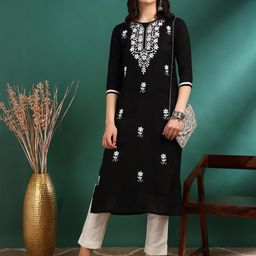 Moda Rapido Women Black Viscose Rayon Kurta Sets-picture-16