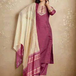 SKYLEE Women Ethnic Motifs Embroidered Kurta with Trousers & Dupatta-image-27