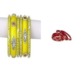SOMIL Set of 10 Yellow Alloy Artificial Stones & Beads Bangles-image-86