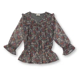 Gini and Jony Floral Print Bishop Sleeves Ruffles Cotton Chiffon Top-4