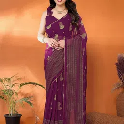 KALINI Ethnic Motifs Gotta Patti Poly Georgette Block Print Saree-image-11