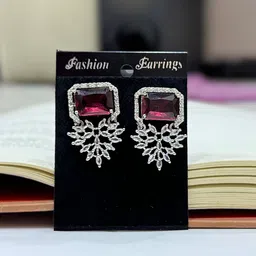 AKLINA Rhodium-Plated American Diamond Studded Paisley Shaped Studs-17