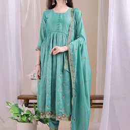 KALINI Women Ethnic Motifs Embroidered Regular Thread Work Kurta Set-picture-52