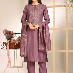 Anouk Floral Embroidered Regular Thread Work Kurta with Trousers & With Dupatta-image-55
