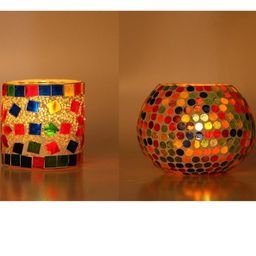 Somil Vibrant Multicolor Glass Candle Holder Add A Touch Of Magic To Diwali, Parties & Candlelight Dinners, Size-7 X 7 X 7 Cm , 9.5 X 9.5 X 7 Cm Pack OF 2-image-84