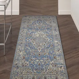 OBSESSIONS Blue & Beige Ethnic Motifs Printed Bedside Runner-36