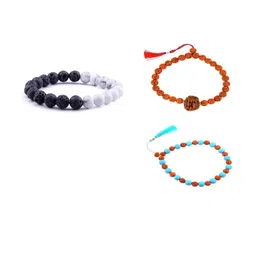 Divine souvenirs Unisex Set Of 3 Rudraksha Beaded Elasticated Bracelets-4