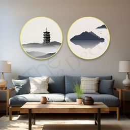 The Castle Decor Beige & Grey 2 Pieces Abstract Sparkle Wooden Wall Art-45