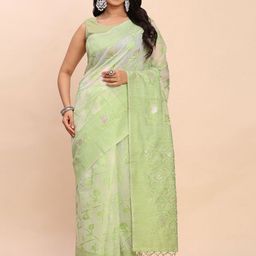 KALINI Ethnic Motifs Zari Linen Blend Saree-picture-40