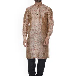 VEERA PARIDHAAN Floral Printed Mandarin Collar Dupion Silk Straight Kurta-image-76