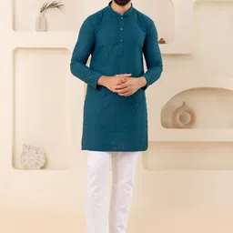 CHIRASVI Men Blue Viscose Rayon Straight Kurtas-picture-23
