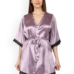 Ashtag Satin V-Neck Robe With Fabric Belt-picture-31