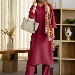 SKYLEE Notch Neck Regular Straight Kurta With Trousers & Dupatta-image-84