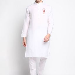 PulseIQ Ethnic Motifs Printed Band Collar Straight Kurta-image-67