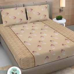 Myntra Elegant Homes Beige & Purple 300 TC Cotton King Bedsheet Set 2.70 m x 2.70 m-image-26