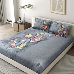 EverHOME Artisan Grey & Pink Floral 210 TC Cotton King Bedsheet Set 2.74 m x 2.74 m-image-98