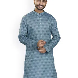 Authentics Men Checked Cold-Shoulder Sleeves Thread Work Kurta-0
