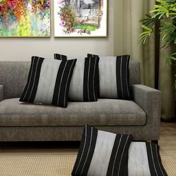 Blue Grass Black & Grey 5 Pieces Striped Velvet Square Cushion Covers-image-23
