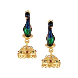 Mahi Peacock Shaped Jhumkas Earrings-image-9