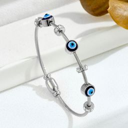 Designs & You Stainless Steel Silver-Plated Crystals Cuff Bracelet-image-14