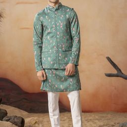 HILO DESIGN Men Printed Regular Kurta with Trousers-image-3