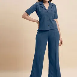 Selvia Shirt Collar Neck Top With Trousers Co-Ords-picture-48