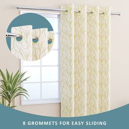 RUBOXA Cream-Coloured & Green Abstract Branches Window Curtain image 2