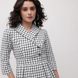 R.Code by The Roadster Life Co. Checked Tie-Up Detail Pure Cotton Wrap Blazer Midi Dress-picture-23