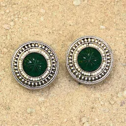 JAYPORE Silver-Plated Stone Studded Contemporary Studs Earrings-84