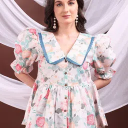 CORSICA Women Floral Printed Peter Pan Collar Puff Sleeve Peplum Top-picture-33