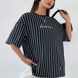 Imsa Moda Women Striped Round neck T-shirt-image-81