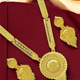 FEMMIBELLA Gold-Plated Round Shape Long Haaram Jewellery Set-16