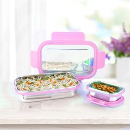 Leak Proof 2 in 1 Compartment Stainless Steel Lunch Boxes Tiffin Box 2 Containers Lunch Box-32
