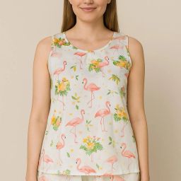 Women Top & Shorts Set White Printed-image-84