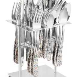 FnS Monho Stainless Steel 24 pcs Cutlery Set with Hanging Stand Stainless Steel Cutlery Set-image-32