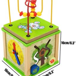 little mind 5 In 1 Wooden Wisdom Activity Bead Maze Cube Shape Sorter image 5