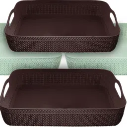 Plastic Q-3 Multiuses Design Unbreakable Plastic Storage Basket Pack of 4(Brown & Green) Storage Basket-image-21