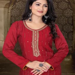 Women Embroidered Silk Blend Straight Kurta-image-24