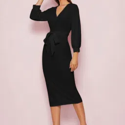 Women Bodycon Black Midi/Calf Length Dress-image-62