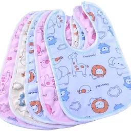 Baby Button Bibs Apron for Feeding and Drooling Cute Animated Print with Tich Button Double Layered Waterproof (Pack of 5)-2