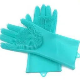 Set of A Pair Magic Silicone Gloves Wash Scrubber Gloves Reusable Cleaning Brush Gloves Heat Resistant Scrub Rubber Glove and fruit dishwashing gloves (Multicolour -1 Pair) Wet and Dry Glove-image-41