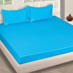 romee Blue Striped 250 TC Cotton Double King Sized Bedsheet With 2 Pillow Covers-picture-41