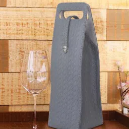 three sixty Entwine Grey Vegan Leather Wine Bottle Holder-picture-45