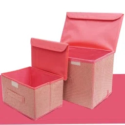 mteaser Foldable Drawer Rectangular Storage Basket with Lid & Handle Closet Organizer Storage Box image 3
