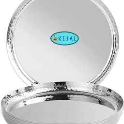 Premium Stainless Steel Hammered Lunch Dinner Mathar Thali Plate Set of 6 Dinner Plate-image-71