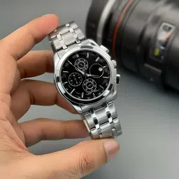 lucifer Day & Date Feature Dial Stainless Steel Strap Analog Watch - For Men Black Colored Dial Silver Strap image 2