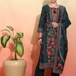 House of Pataudi Ethnic Motifs Embroidered Work Kurta With Trousers & Dupatta-image-46