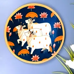 apka mart Blue Wooden Pichwai Cow Wall Art-image-57