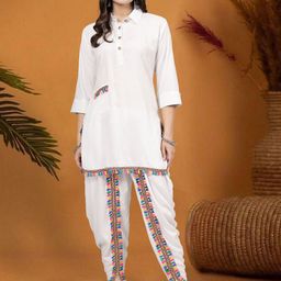 Moda Rapido Embellished Shirt Collar Tunic Top With Dhoti Pants Co-Ords-picture-2