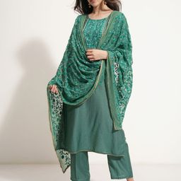 Vishudh Women Floral Self Design Kurta with Trousers & Dupatta-image-55